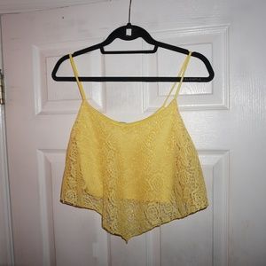 Crochet Flutter Crop  Tank - Yellow